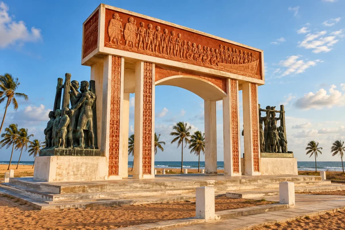 Mémorial de la Porte du Non-Retour face à l'océan à Ouidah