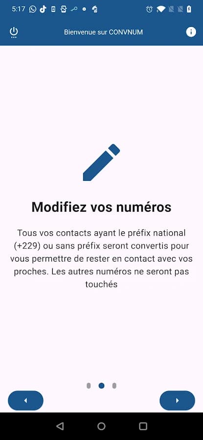 CONVNUM screen explaining that contacts with or without +229 will be converted