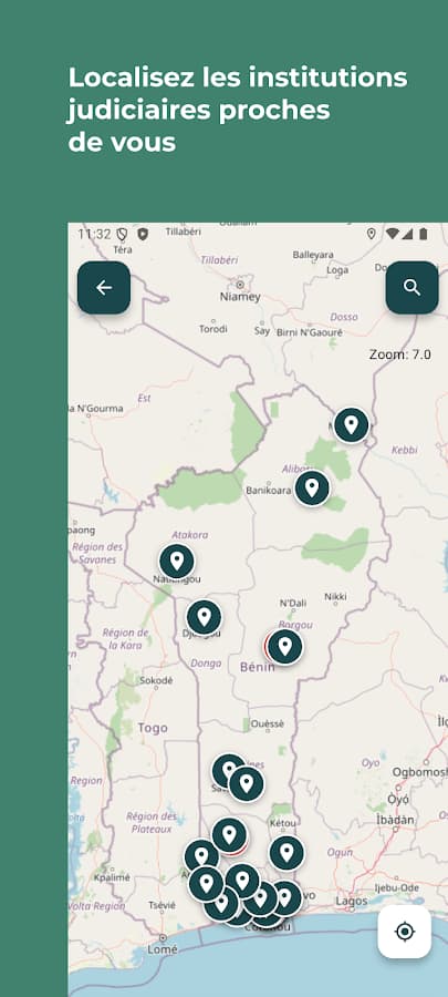 Map of the courts of Benin in Justice.bj