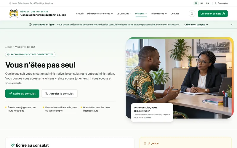 Page Vous n'êtes pas seul du site du consulat