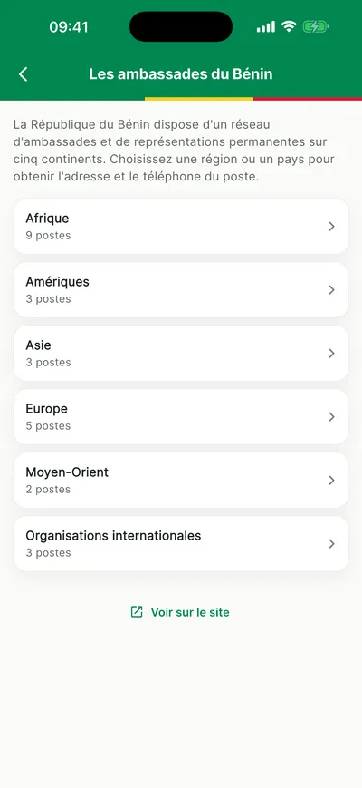 Annuaire des ambassades du Bénin par continent