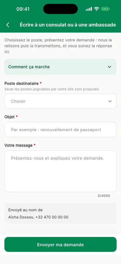 Formulaire pour écrire à un consulat honoraire ou à une ambassade du Bénin