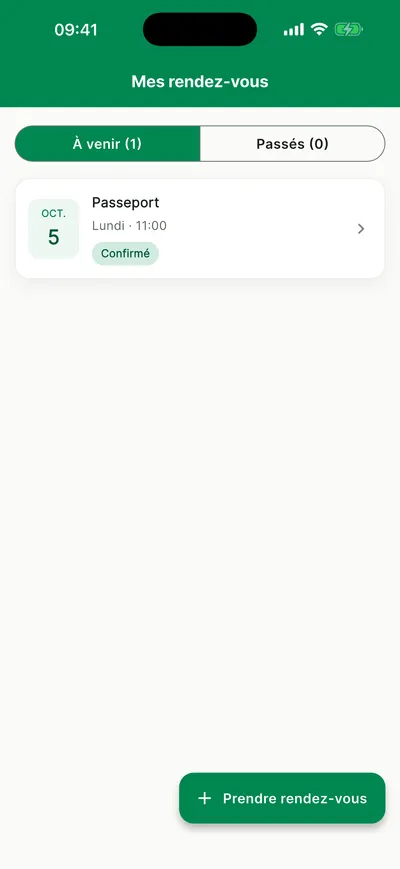 Liste des rendez-vous à venir dans l'application
