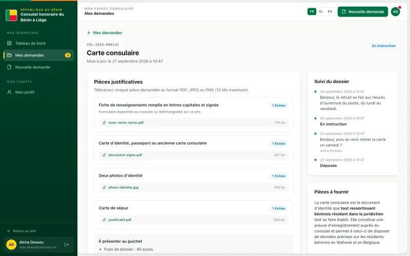 Dossier en instruction avec son historique