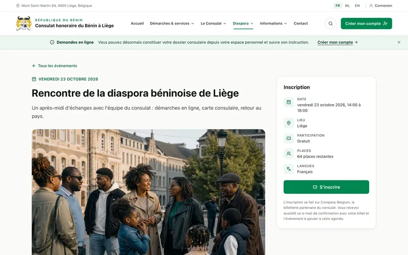 Fiche d'un événement avec le cadre Inscription