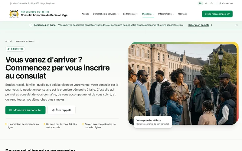 Page Nouveaux arrivants du site du consulat