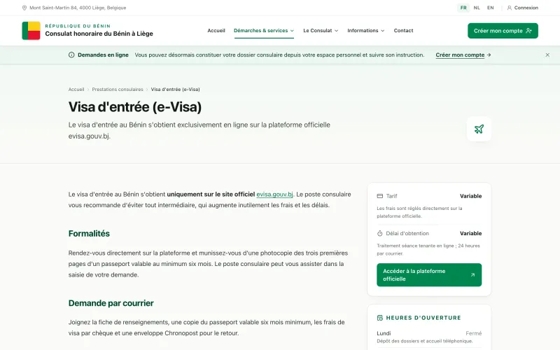 Fiche de la prestation Visa d'entrée (e-Visa)