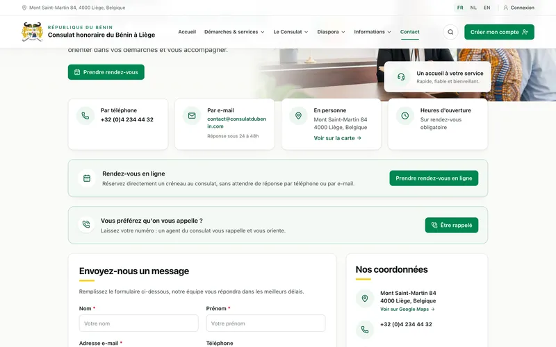 Encadré Rendez-vous en ligne de la page contact