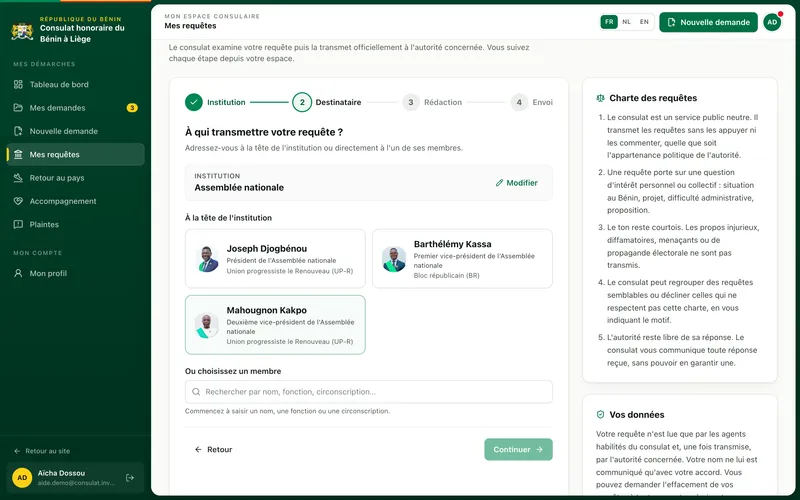 Deuxième étape de la requête : choix du destinataire