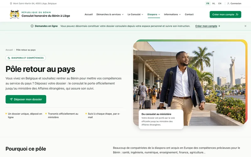 Page Pôle retour au pays du site du consulat